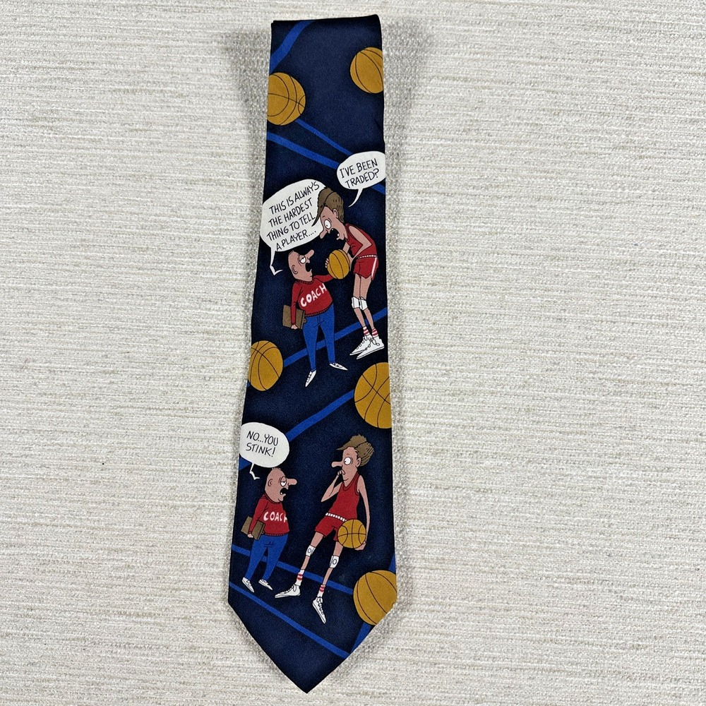 Richard Torrey Basketball Coach Novelty Tie Funny Sports Cartoon Silk